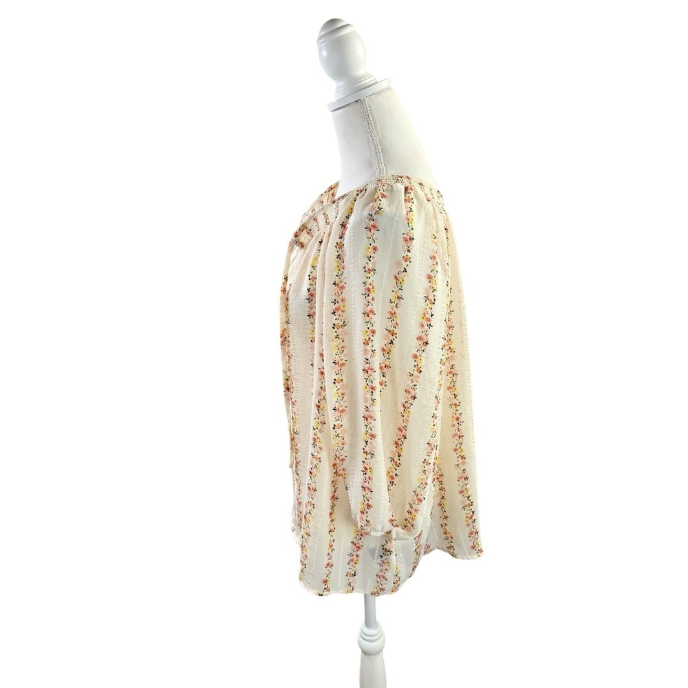Torrid Cream and Pink Floral Chiffon Boho Raglan Sleeve Flowy Blouse‎ Size 1 - Picture 2 of 9